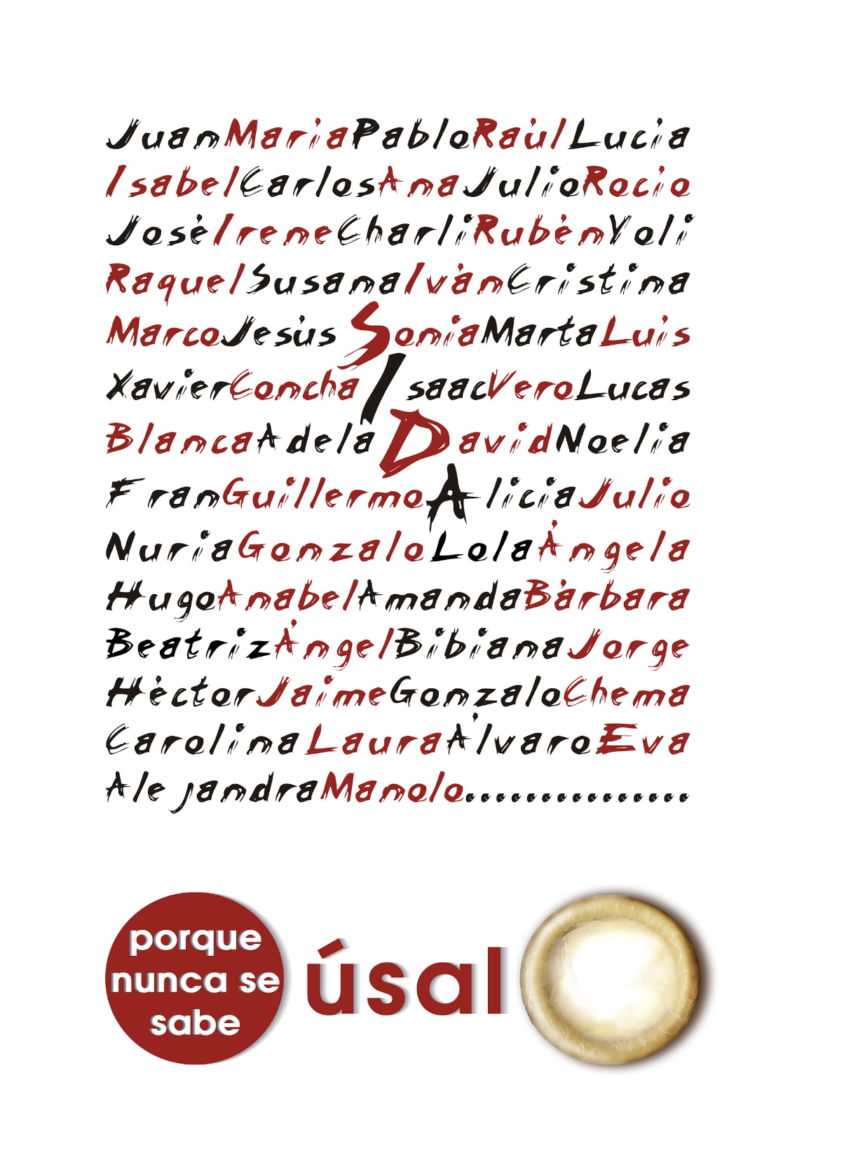 World AIDS Day typographic poster with names and a condom