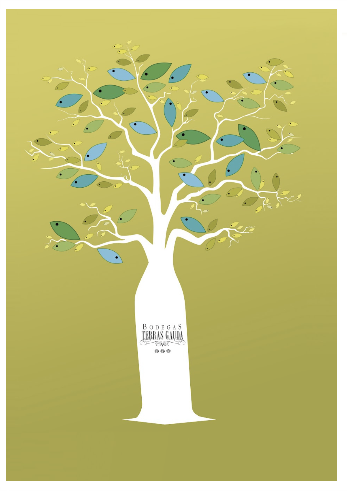 Terras Gauda poster with a wine bottle tree