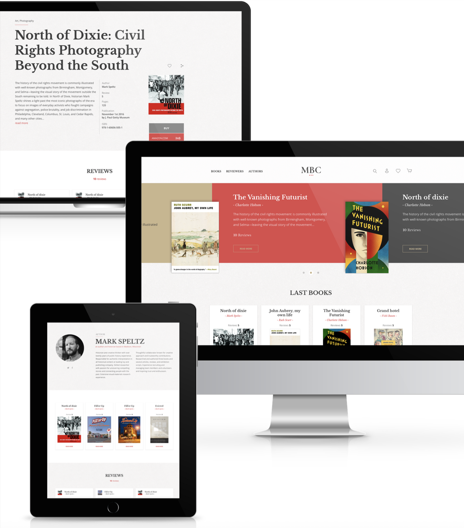 Mobile Book Club responsive website across desktop, laptop and tablet